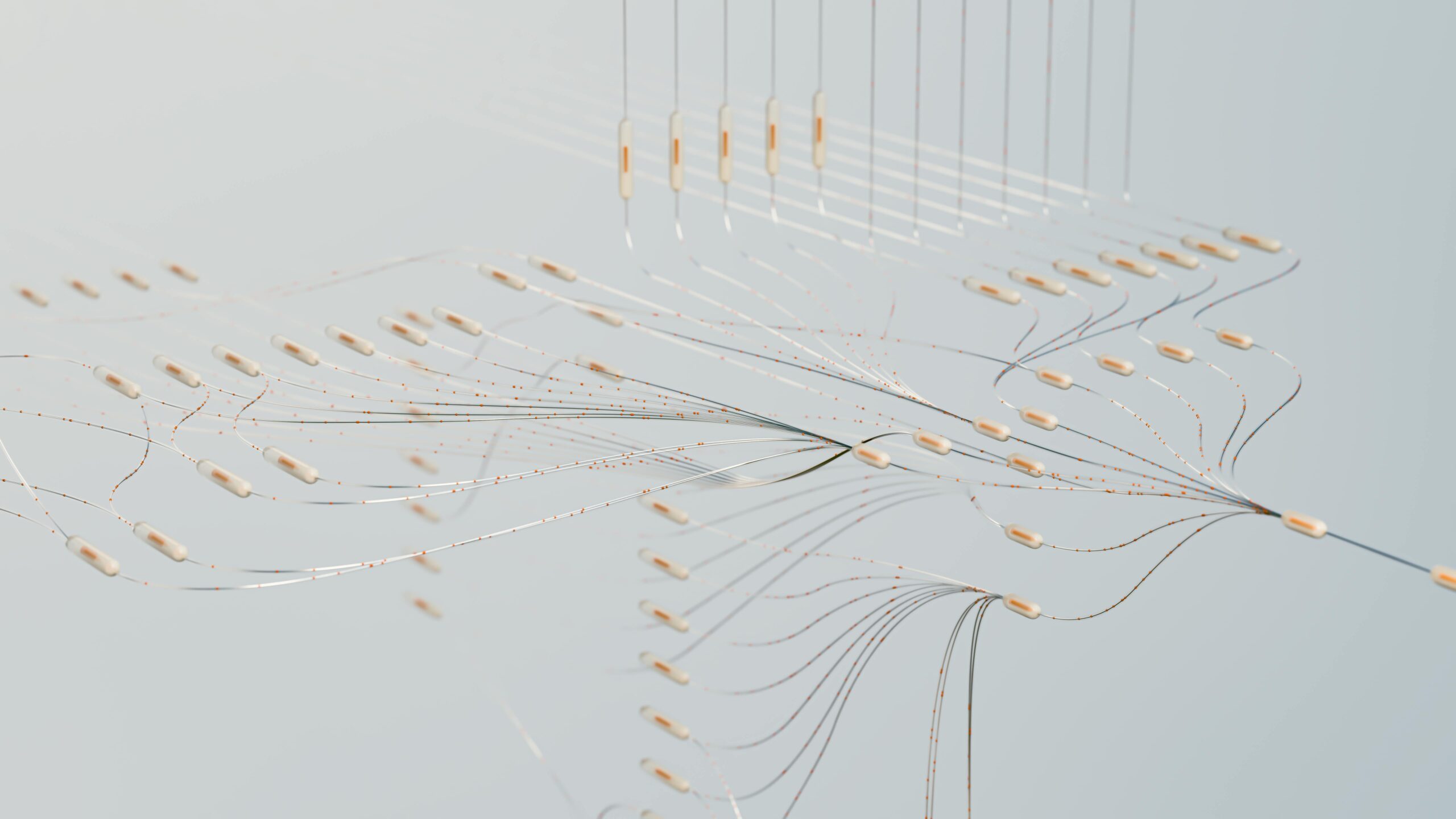 Elegant 3D visualization of neural networks showcasing abstract connections in a digital space.